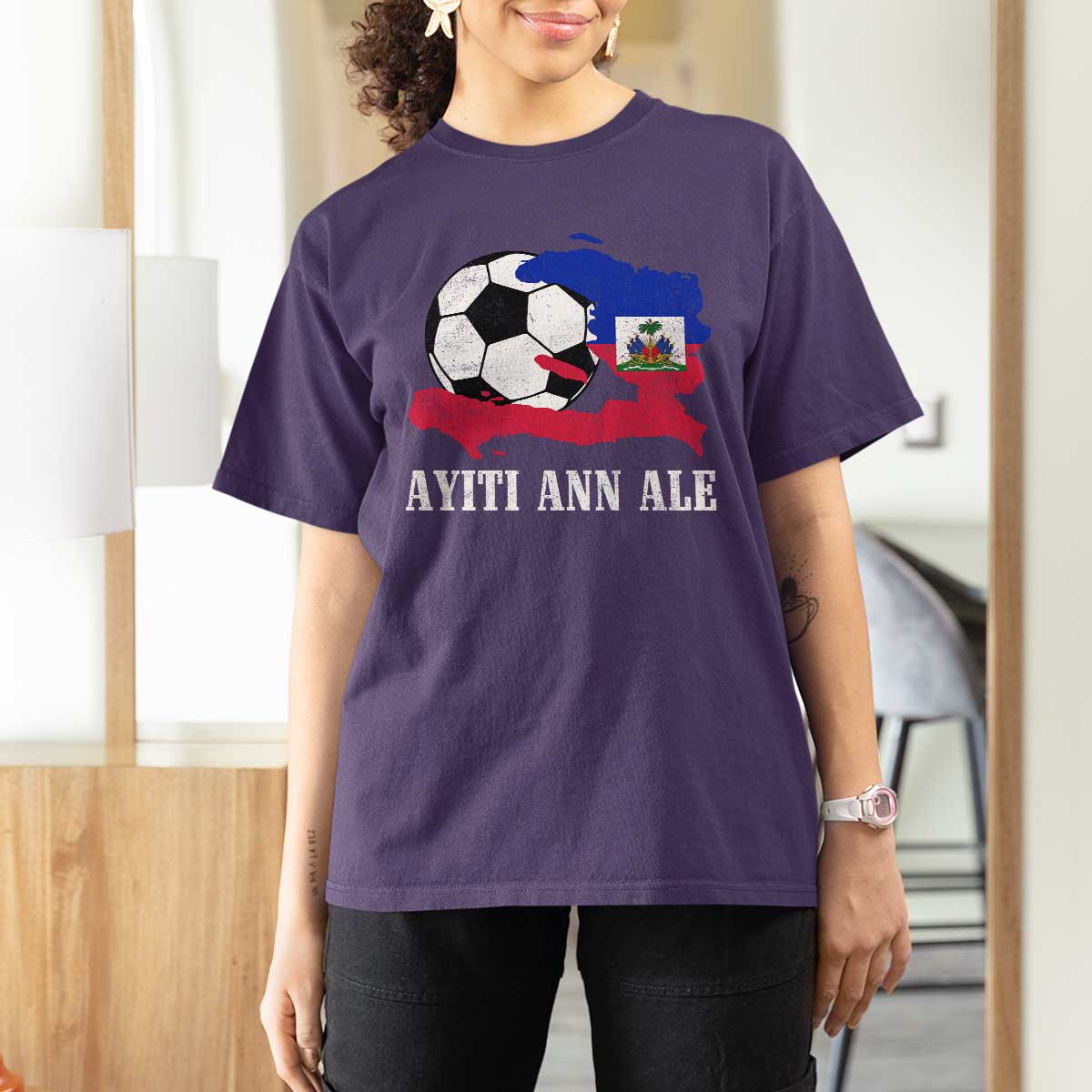 Ayiti Ann Ale Haiti Soccer T Shirt For Women Haitian Football Fan Pride Flag Graphic Caribbean Sports