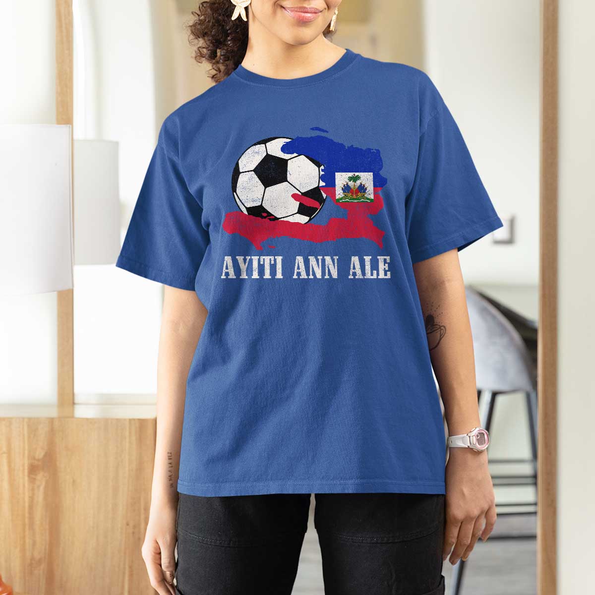 Ayiti Ann Ale Haiti Soccer T Shirt For Women Haitian Football Fan Pride Flag Graphic Caribbean Sports