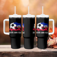 Ayiti Ann Ale Haiti Soccer Tumbler With Handle Haitian Football Fan Pride Flag Graphic Caribbean Sports
