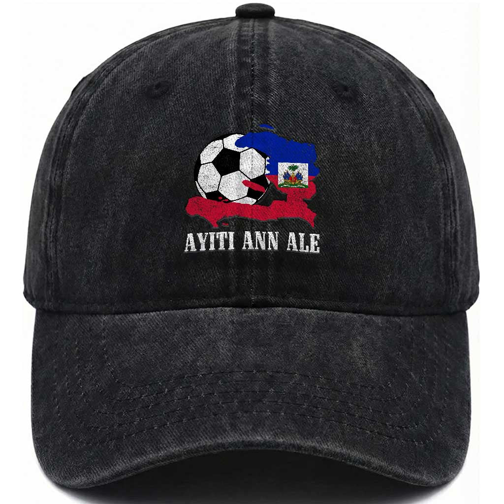 Ayiti Ann Ale Haiti Soccer Washed Cotton Baseball Cap Haitian Football Fan Pride Flag Graphic Caribbean Sports