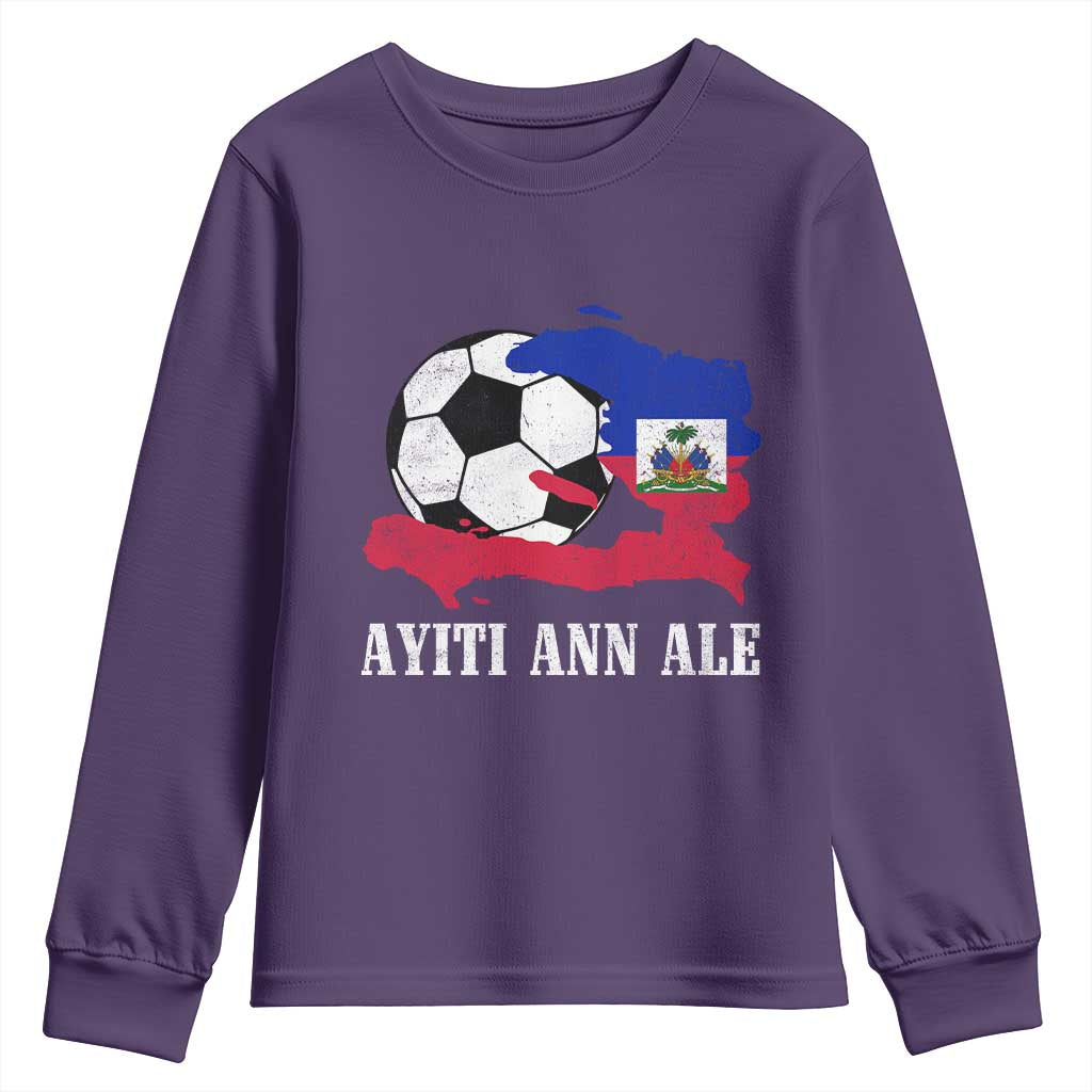 Ayiti Ann Ale Haiti Soccer Youth Sweatshirt Haitian Football Fan Pride Flag Graphic Caribbean Sports
