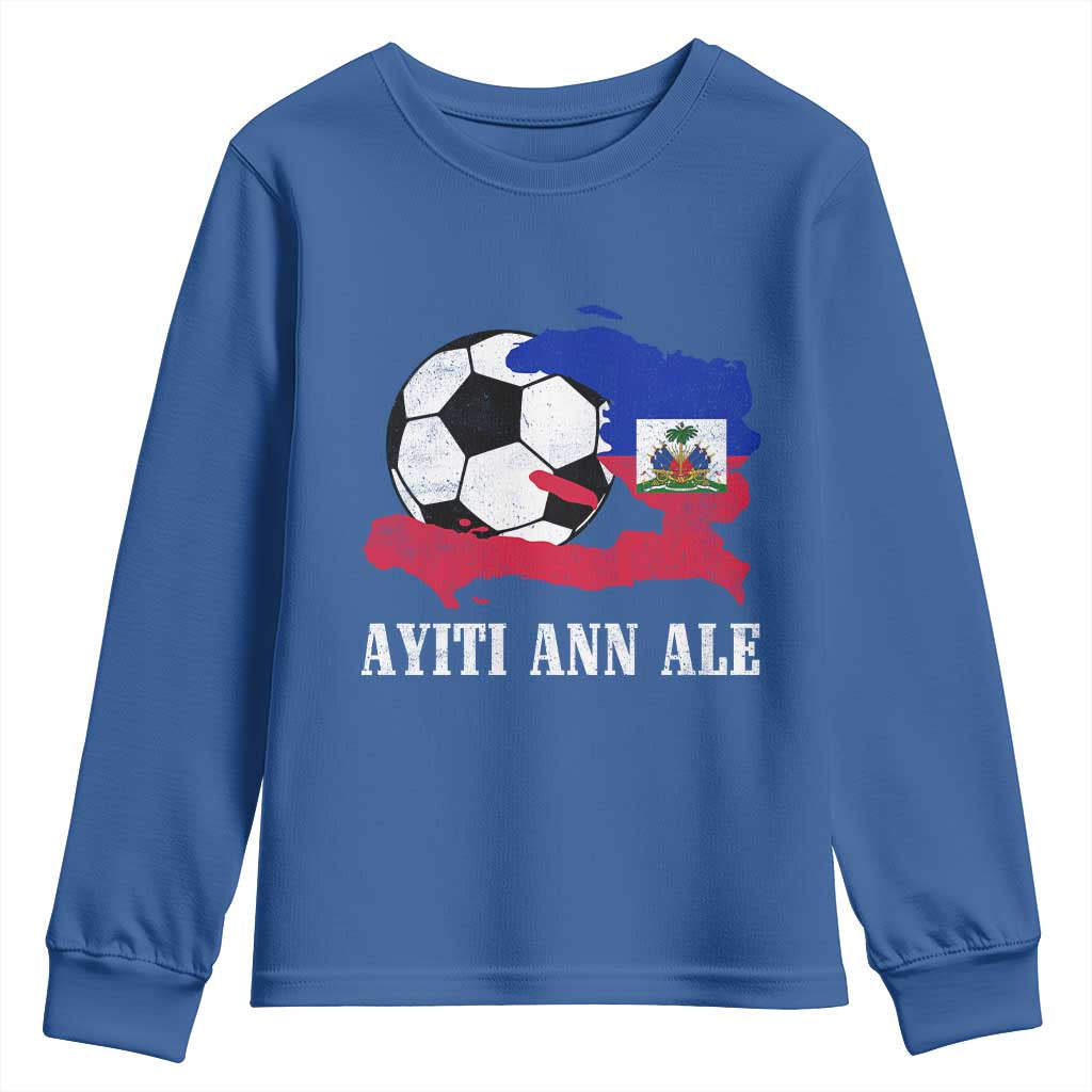Ayiti Ann Ale Haiti Soccer Youth Sweatshirt Haitian Football Fan Pride Flag Graphic Caribbean Sports