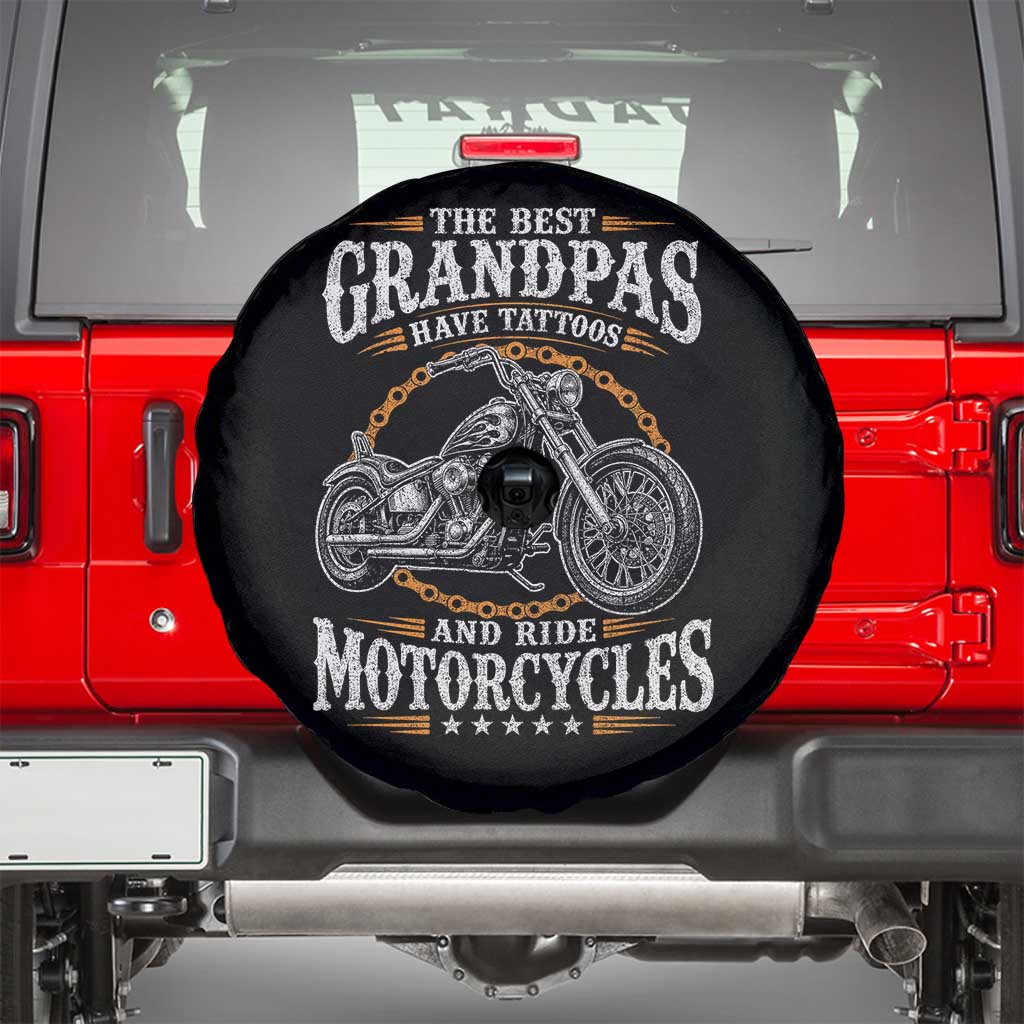 Biker Grandpa Best Grandpas Have Tattoos and Ride Motorcycles Spare Tire Cover