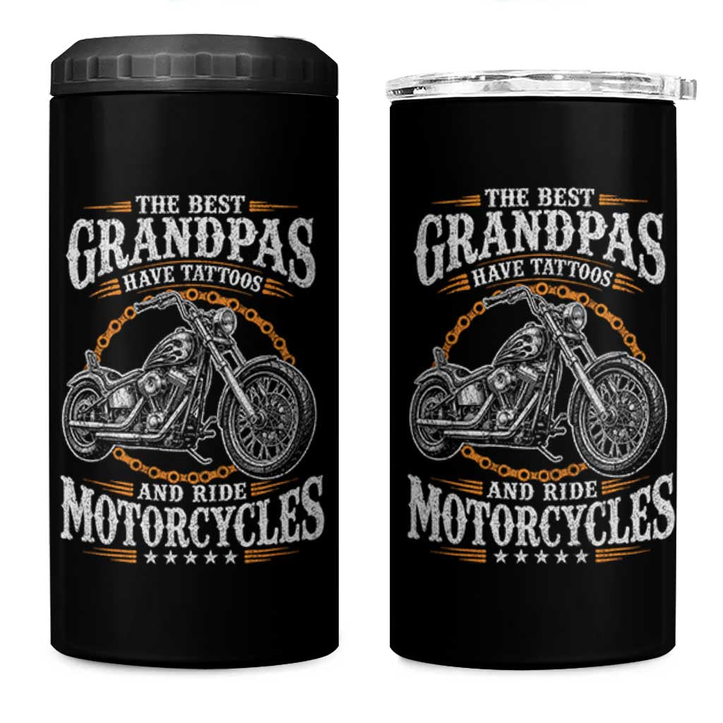 Biker Grandpa Best Grandpas Have Tattoos and Ride Motorcycles 4 in 1 Can Cooler Tumbler