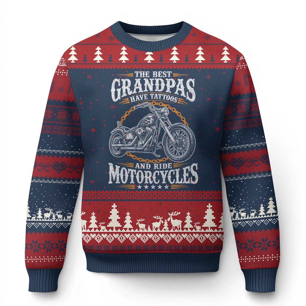 Biker Grandpa Best Grandpas Have Tattoos and Ride Motorcycles Ugly Christmas Sweater