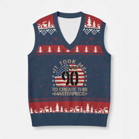 90th Birthday V-Neck Knit Sweater Vest It Took Me 90 Years To Create This Masterpiece Vintage American Flag