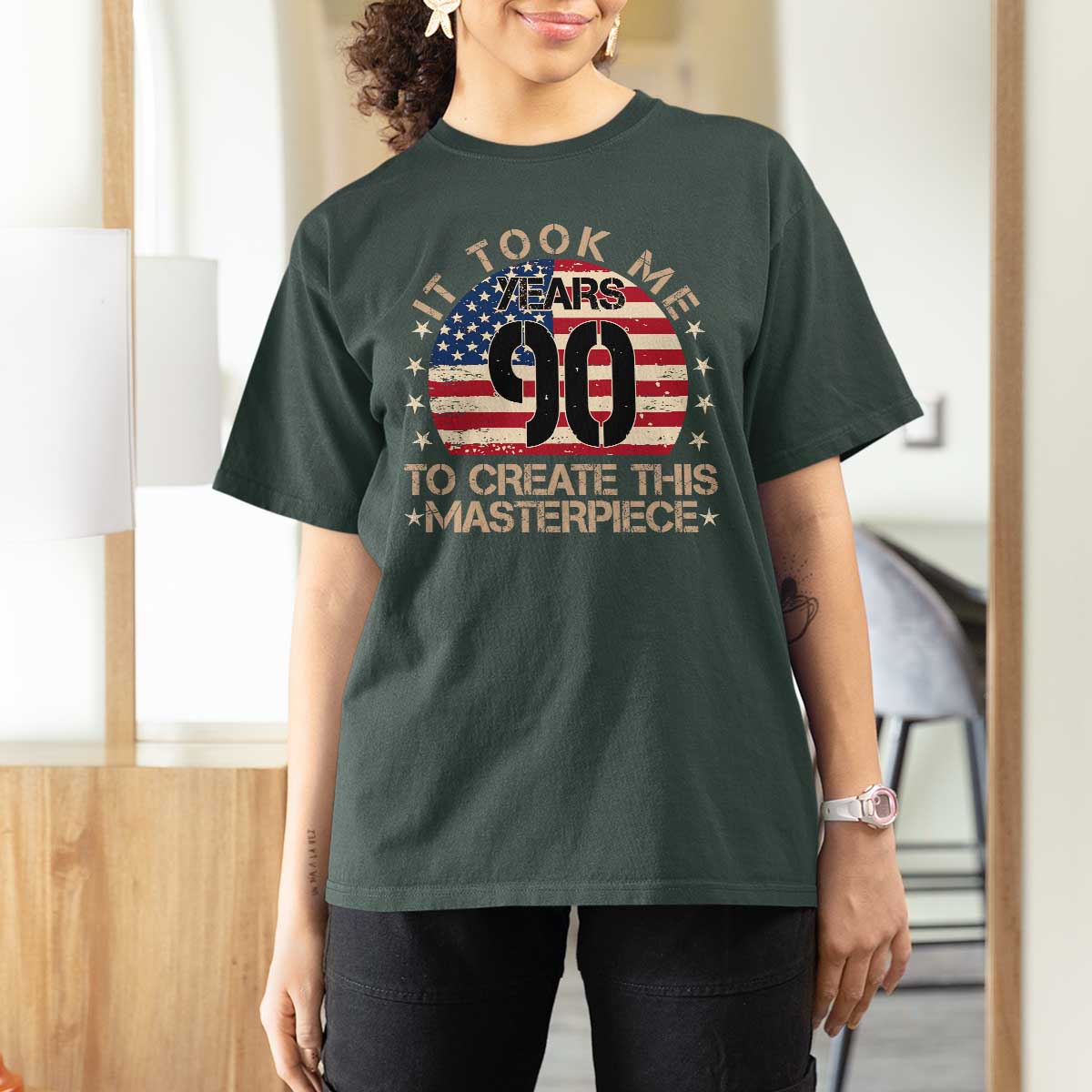 90th Birthday T Shirt For Women It Took Me 90 Years To Create This Masterpiece Vintage American Flag
