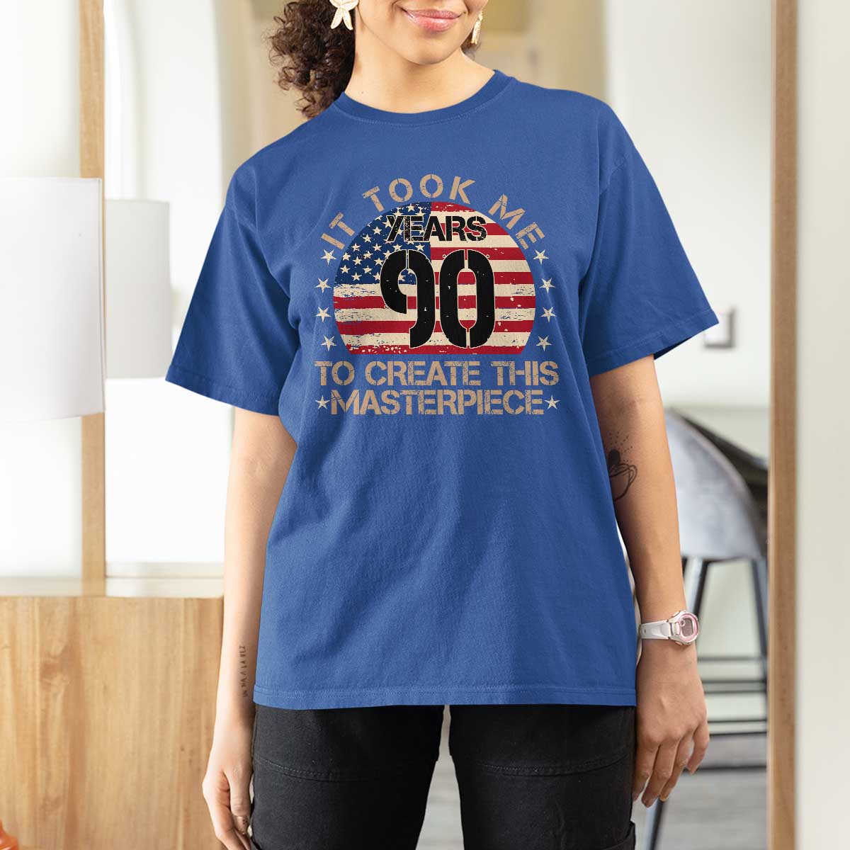 90th Birthday T Shirt For Women It Took Me 90 Years To Create This Masterpiece Vintage American Flag