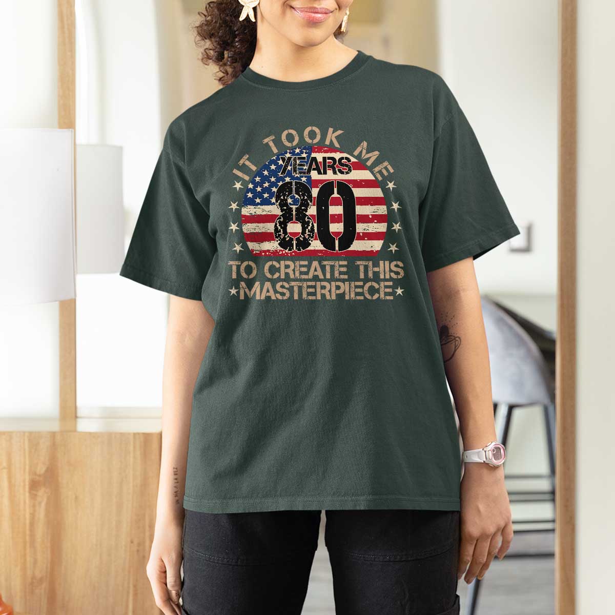 80th Birthday T Shirt For Women It Took Me 80 Years To Create This Masterpiece Vintage American Flag