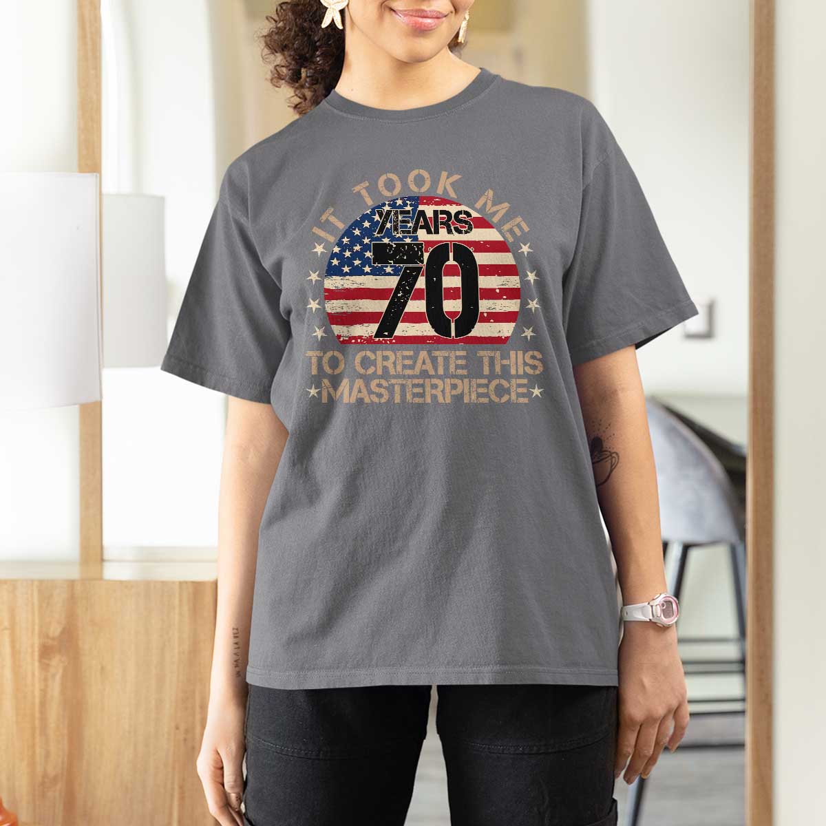 70th Birthday T Shirt For Women It Took Me 70 Years To Create This Masterpiece Vintage American Flag