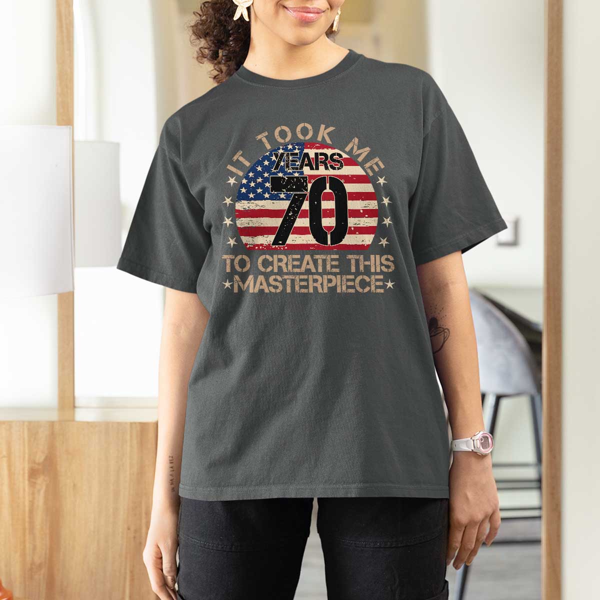 70th Birthday T Shirt For Women It Took Me 70 Years To Create This Masterpiece Vintage American Flag