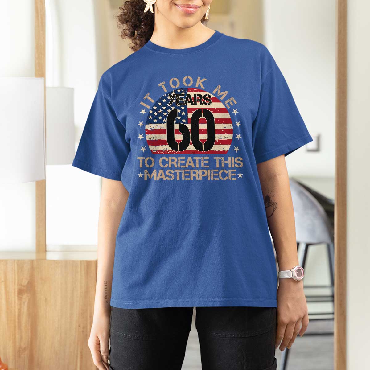 60th Birthday T Shirt For Women It Took Me 60 Years To Create This Masterpiece Vintage American Flag