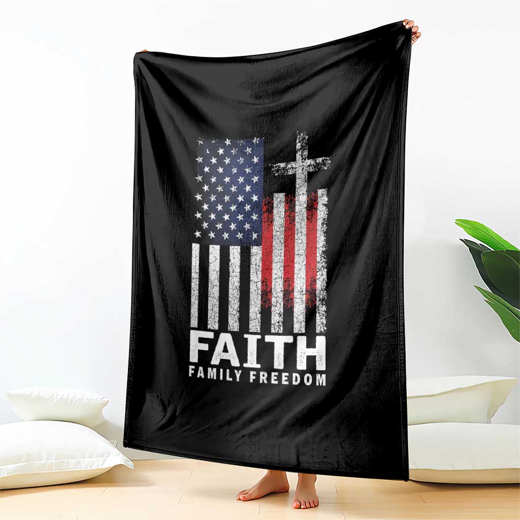 Faith Family Freedom Throw Blanket Charlie Kirk Patriotic Christian Vintage USA Flag - Wonder Print Shop