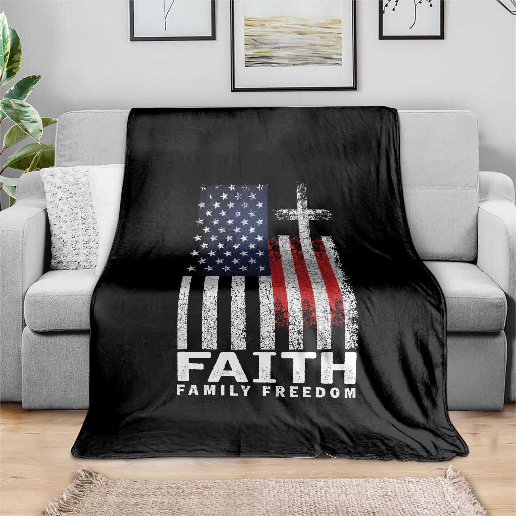 Faith Family Freedom Throw Blanket Charlie Kirk Patriotic Christian Vintage USA Flag - Wonder Print Shop