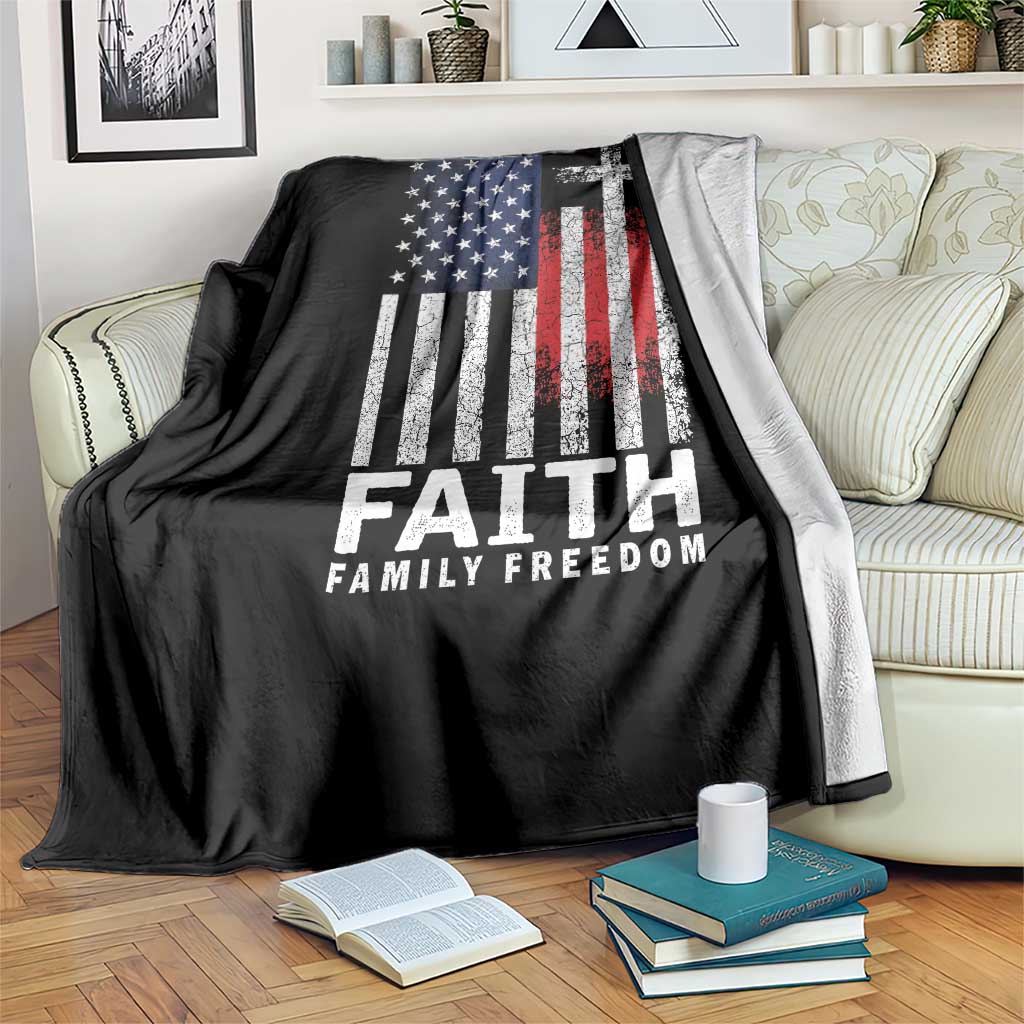 Faith Family Freedom Throw Blanket Charlie Kirk Patriotic Christian Vintage USA Flag - Wonder Print Shop