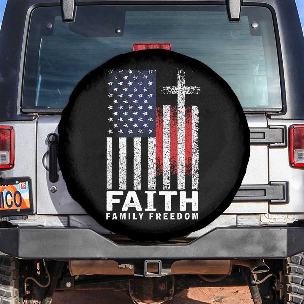Faith Family Freedom Spare Tire Cover Charlie Kirk Patriotic Christian Vintage USA Flag - Wonder Print Shop