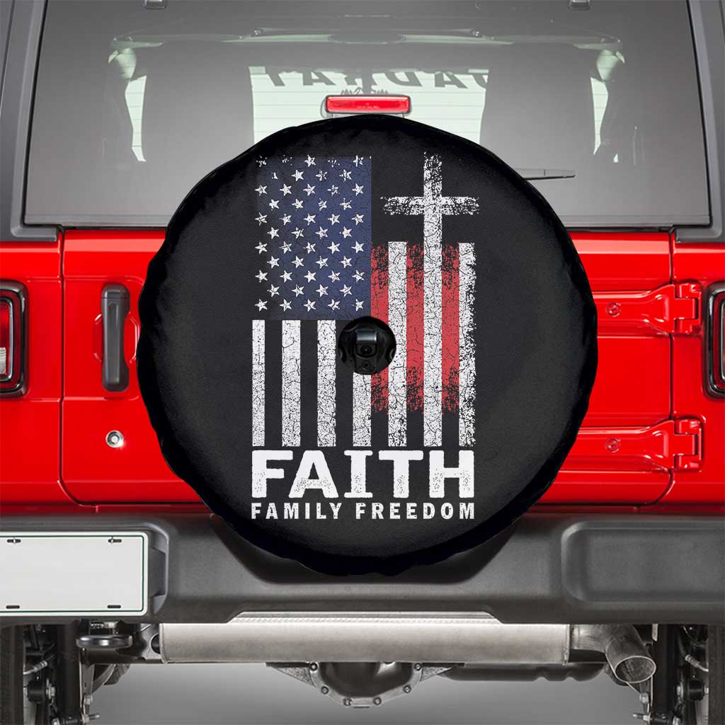 Faith Family Freedom Spare Tire Cover Charlie Kirk Patriotic Christian Vintage USA Flag - Wonder Print Shop