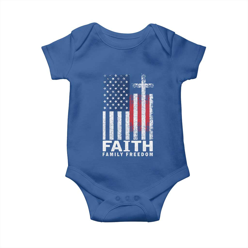 Faith Family Freedom Baby Onesie Charlie Kirk Patriotic Christian Vintage USA Flag - Wonder Print Shop