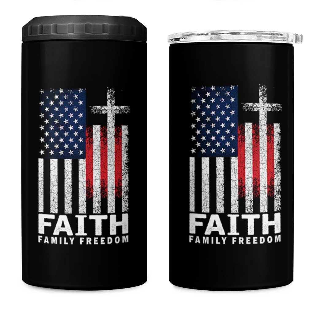 Faith Family Freedom 4 in 1 Can Cooler Tumbler Charlie Kirk Patriotic Christian Vintage USA Flag - Wonder Print Shop