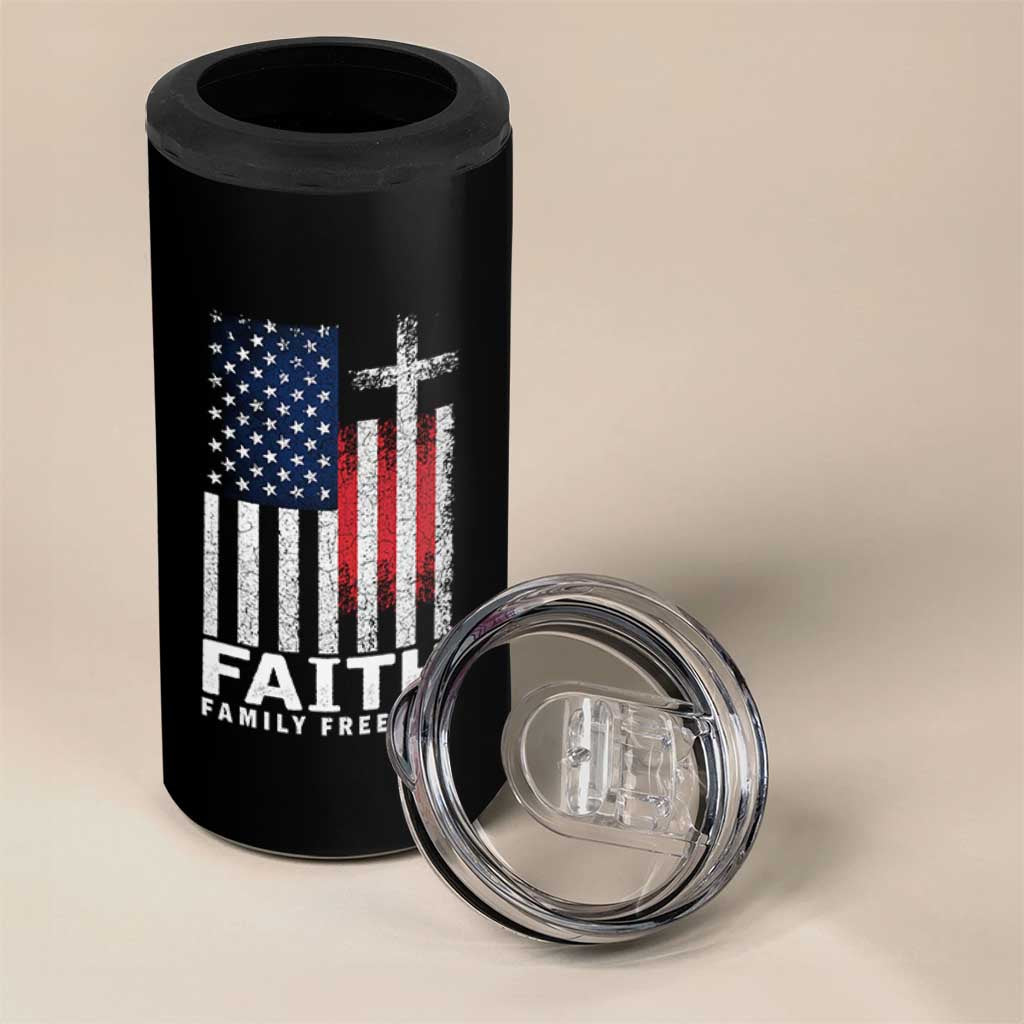 Faith Family Freedom 4 in 1 Can Cooler Tumbler Charlie Kirk Patriotic Christian Vintage USA Flag - Wonder Print Shop