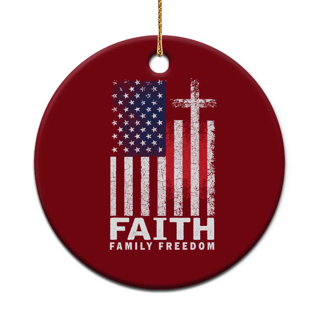 Faith Family Freedom Ceramic Ornament Charlie Kirk Patriotic Christian Vintage USA Flag - Wonder Print Shop