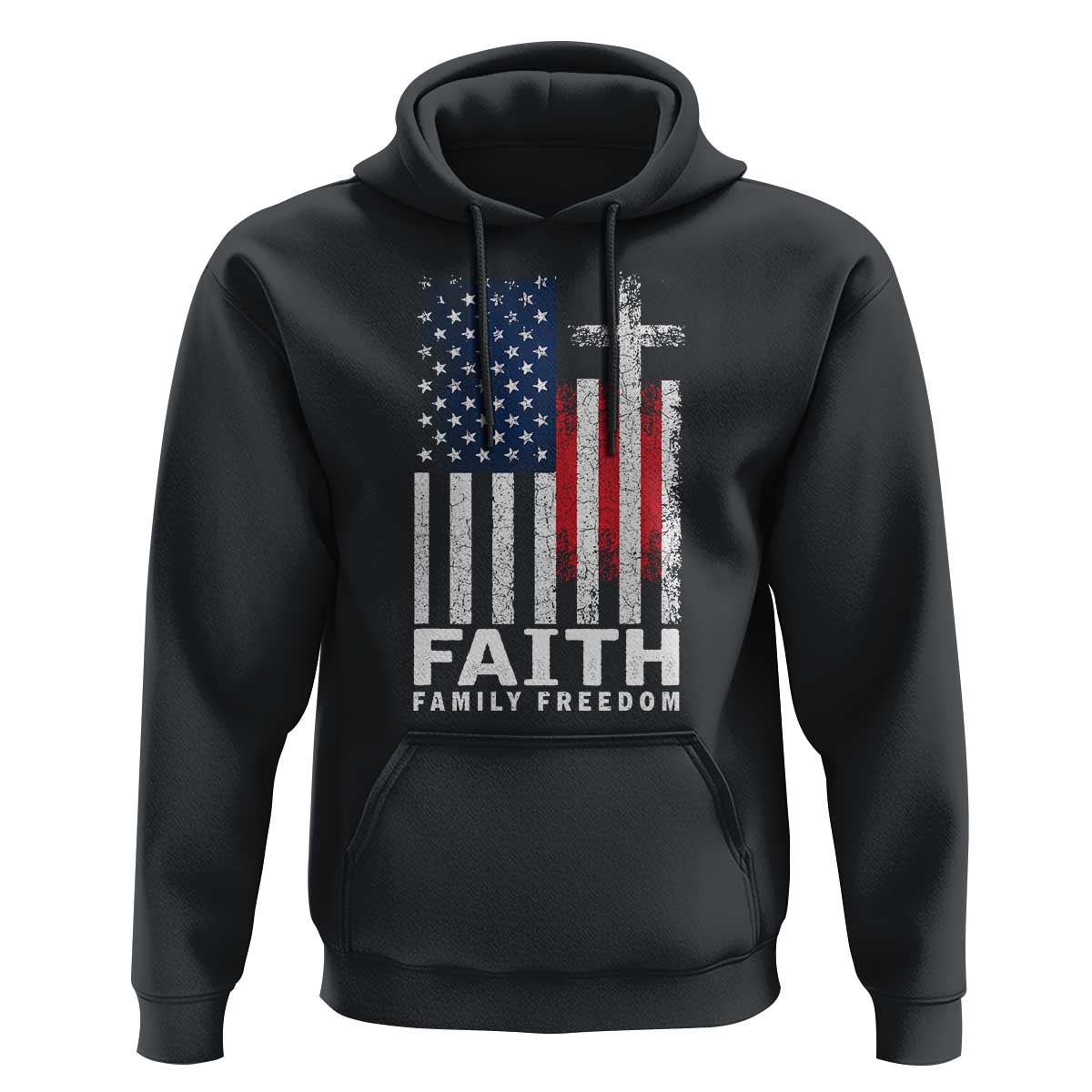 Faith Family Freedom Hoodie Charlie Kirk Patriotic Christian Vintage USA Flag - Wonder Print Shop