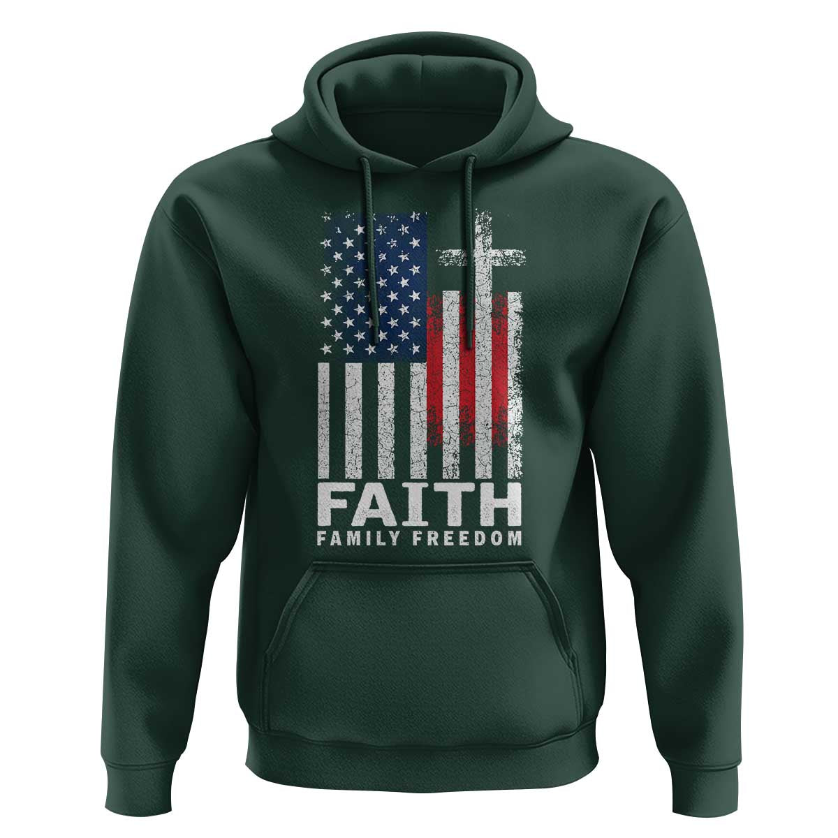 Faith Family Freedom Hoodie Charlie Kirk Patriotic Christian Vintage USA Flag - Wonder Print Shop