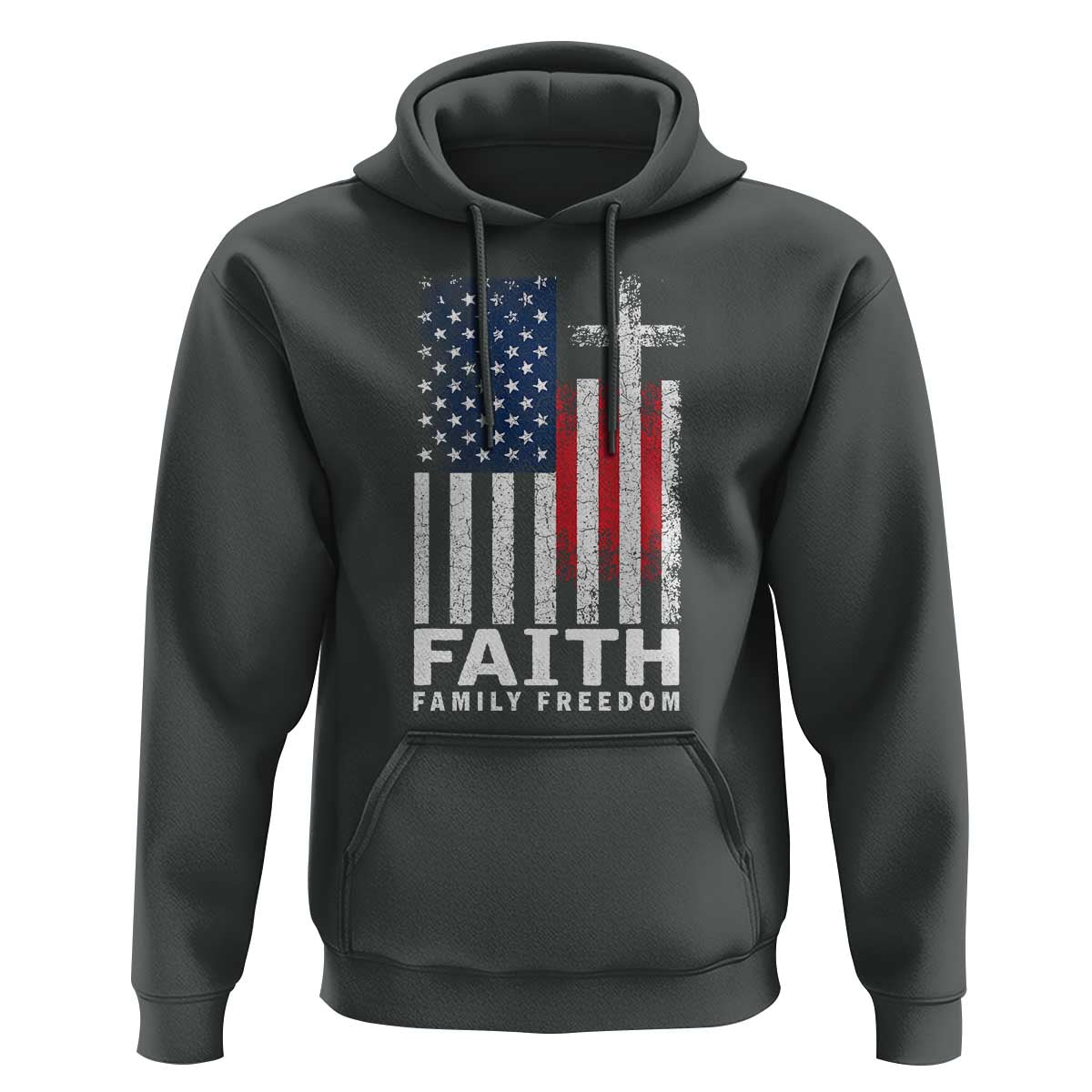 Faith Family Freedom Hoodie Charlie Kirk Patriotic Christian Vintage USA Flag - Wonder Print Shop