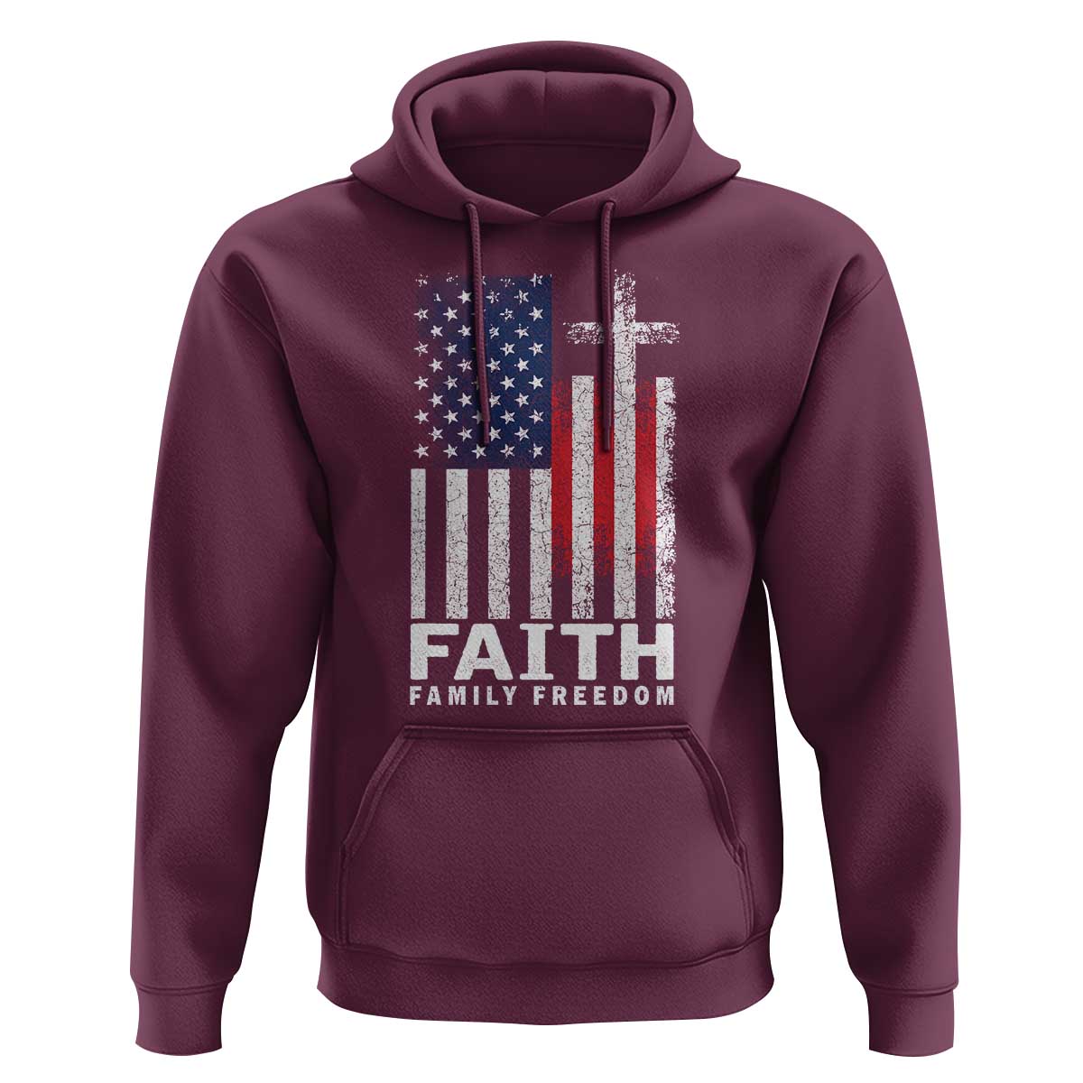 Faith Family Freedom Hoodie Charlie Kirk Patriotic Christian Vintage USA Flag - Wonder Print Shop