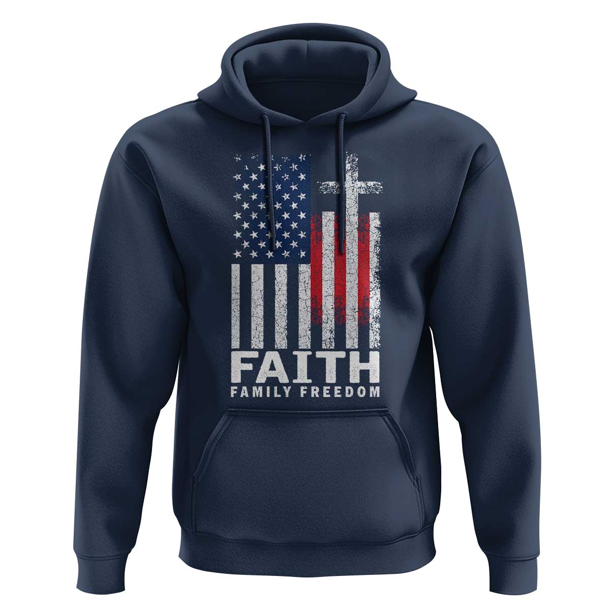 Faith Family Freedom Hoodie Charlie Kirk Patriotic Christian Vintage USA Flag - Wonder Print Shop