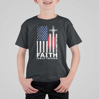 Faith Family Freedom T Shirt For Kid Charlie Kirk Patriotic Christian Vintage USA Flag - Wonder Print Shop
