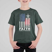 Faith Family Freedom T Shirt For Kid Charlie Kirk Patriotic Christian Vintage USA Flag - Wonder Print Shop