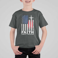 Faith Family Freedom T Shirt For Kid Charlie Kirk Patriotic Christian Vintage USA Flag - Wonder Print Shop