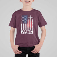 Faith Family Freedom T Shirt For Kid Charlie Kirk Patriotic Christian Vintage USA Flag - Wonder Print Shop