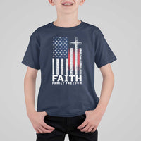 Faith Family Freedom T Shirt For Kid Charlie Kirk Patriotic Christian Vintage USA Flag - Wonder Print Shop