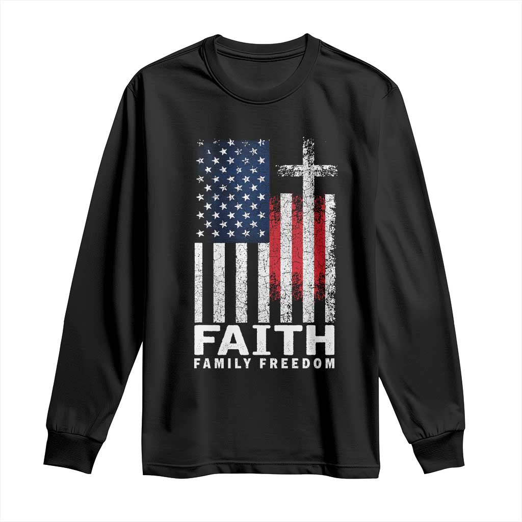 Faith Family Freedom Long Sleeve Shirt Charlie Kirk Patriotic Christian Vintage USA Flag - Wonder Print Shop
