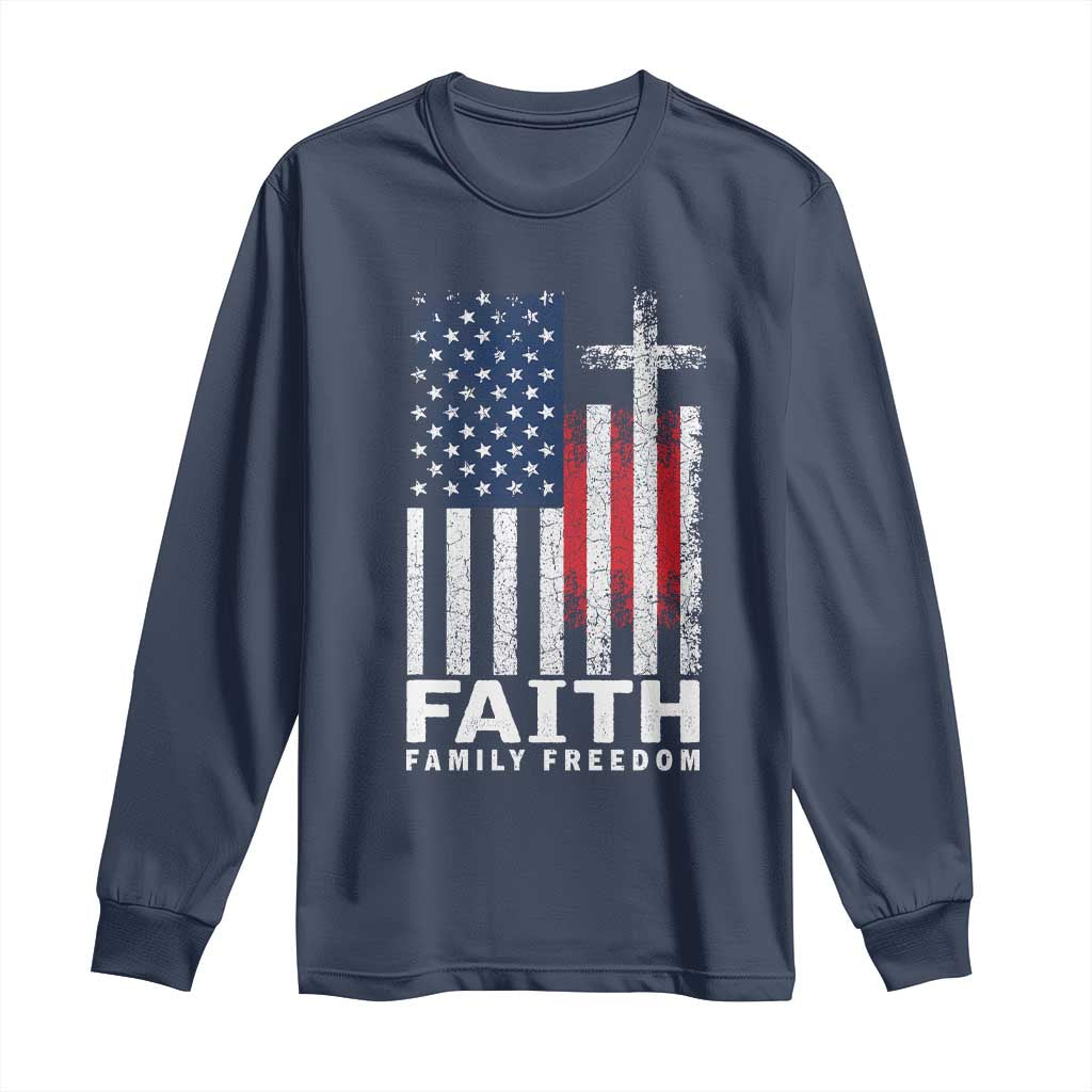 Faith Family Freedom Long Sleeve Shirt Charlie Kirk Patriotic Christian Vintage USA Flag - Wonder Print Shop