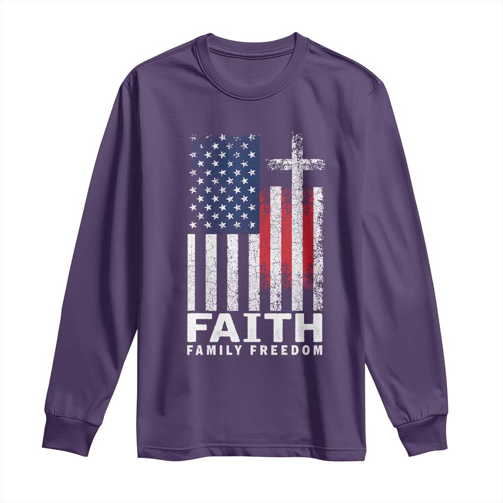 Faith Family Freedom Long Sleeve Shirt Charlie Kirk Patriotic Christian Vintage USA Flag - Wonder Print Shop