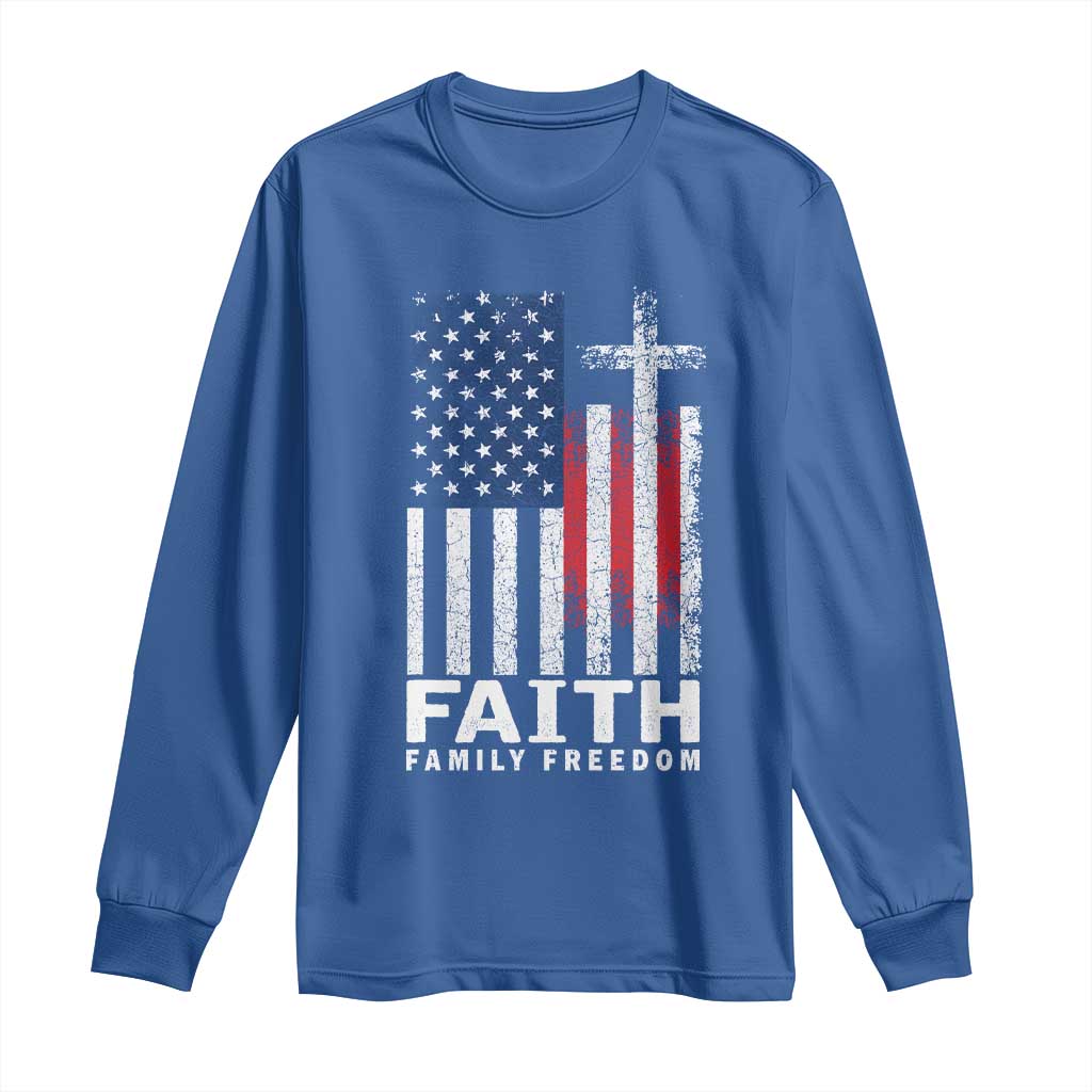 Faith Family Freedom Long Sleeve Shirt Charlie Kirk Patriotic Christian Vintage USA Flag - Wonder Print Shop