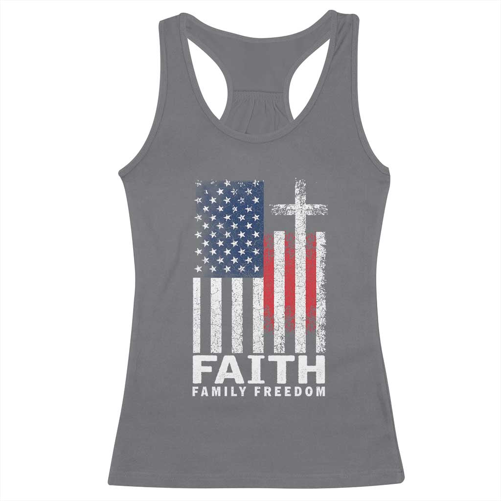 Faith Family Freedom Racerback Tank Top Charlie Kirk Patriotic Christian Vintage USA Flag - Wonder Print Shop