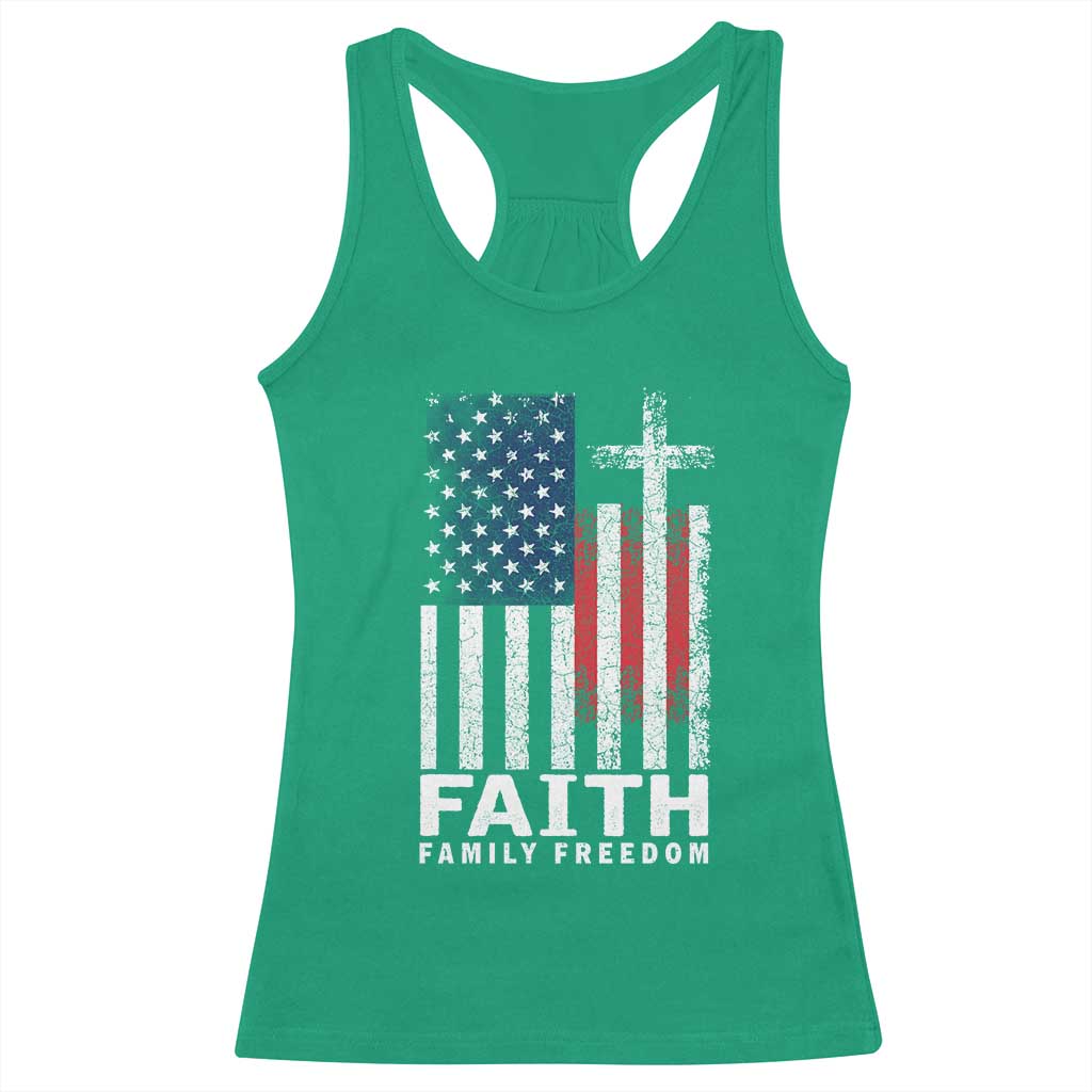 Faith Family Freedom Racerback Tank Top Charlie Kirk Patriotic Christian Vintage USA Flag - Wonder Print Shop