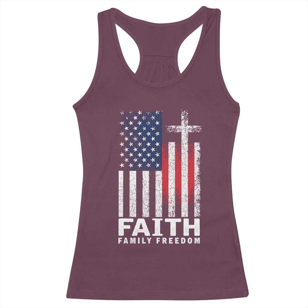 Faith Family Freedom Racerback Tank Top Charlie Kirk Patriotic Christian Vintage USA Flag - Wonder Print Shop