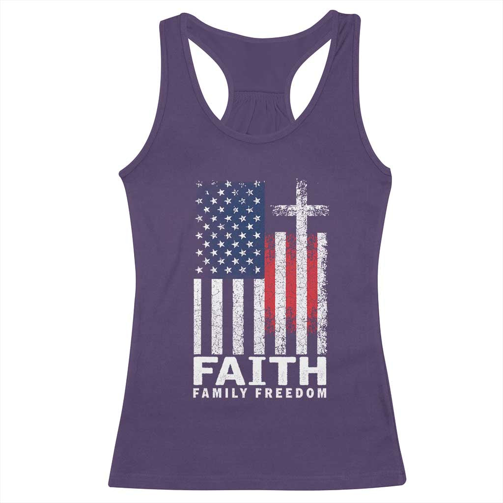 Faith Family Freedom Racerback Tank Top Charlie Kirk Patriotic Christian Vintage USA Flag - Wonder Print Shop