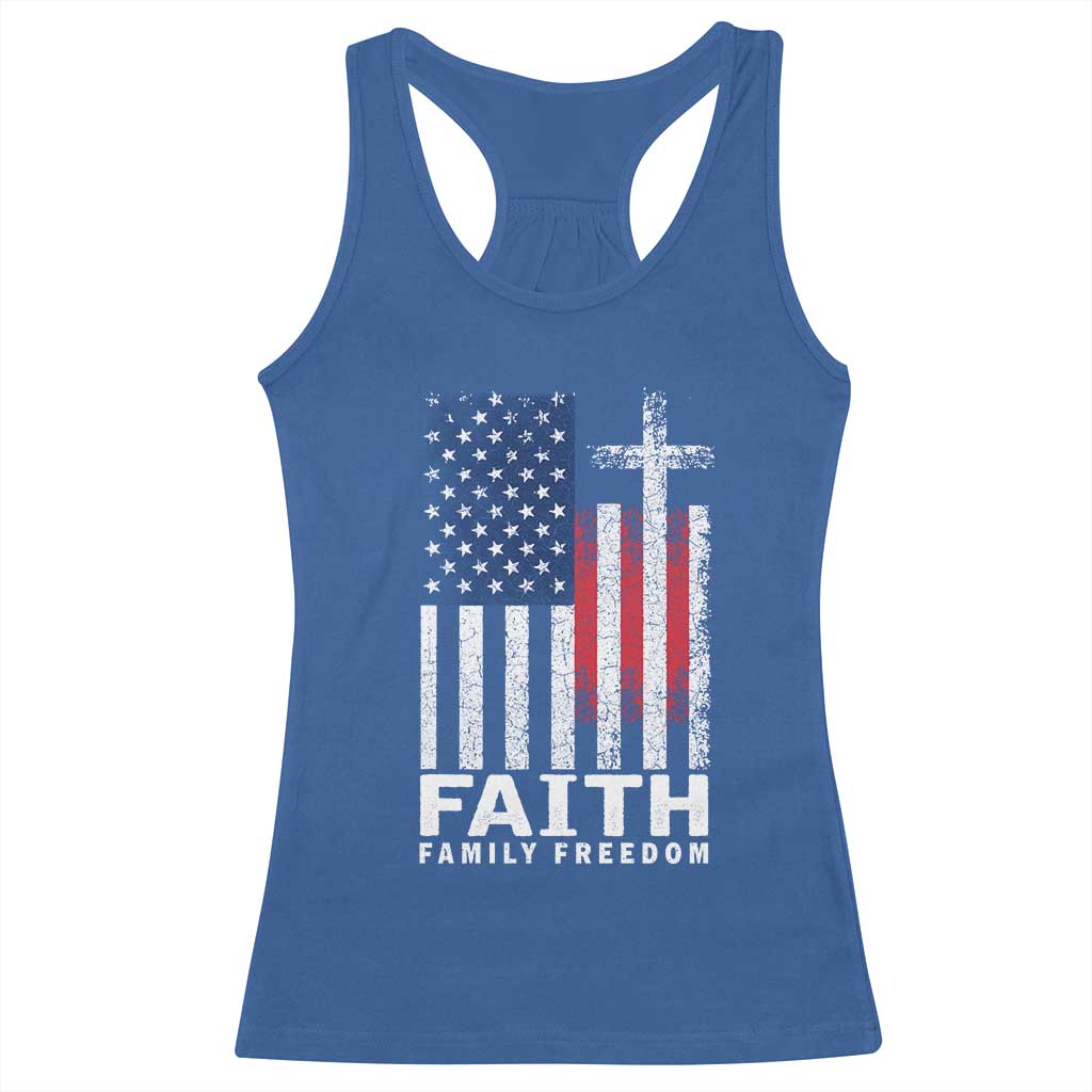 Faith Family Freedom Racerback Tank Top Charlie Kirk Patriotic Christian Vintage USA Flag - Wonder Print Shop