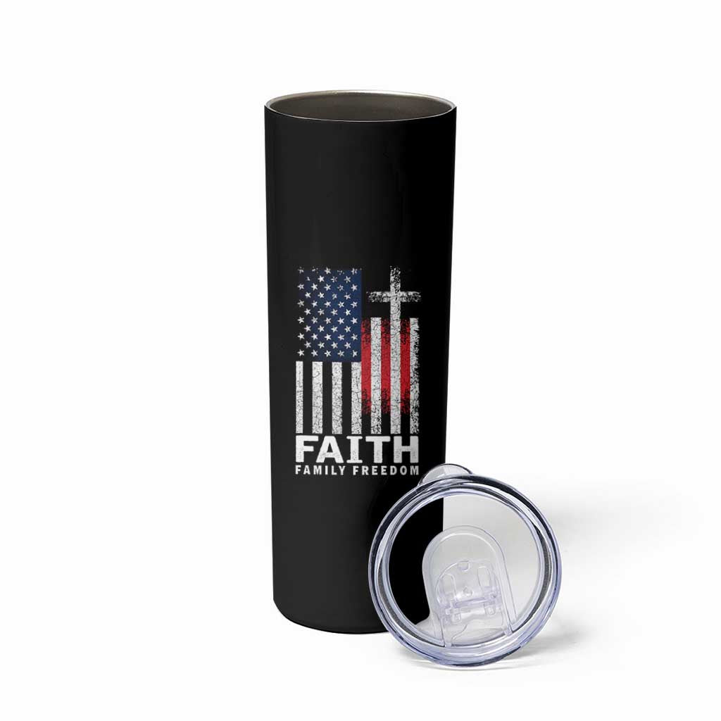 Faith Family Freedom Skinny Tumbler Charlie Kirk Patriotic Christian Vintage USA Flag - Wonder Print Shop