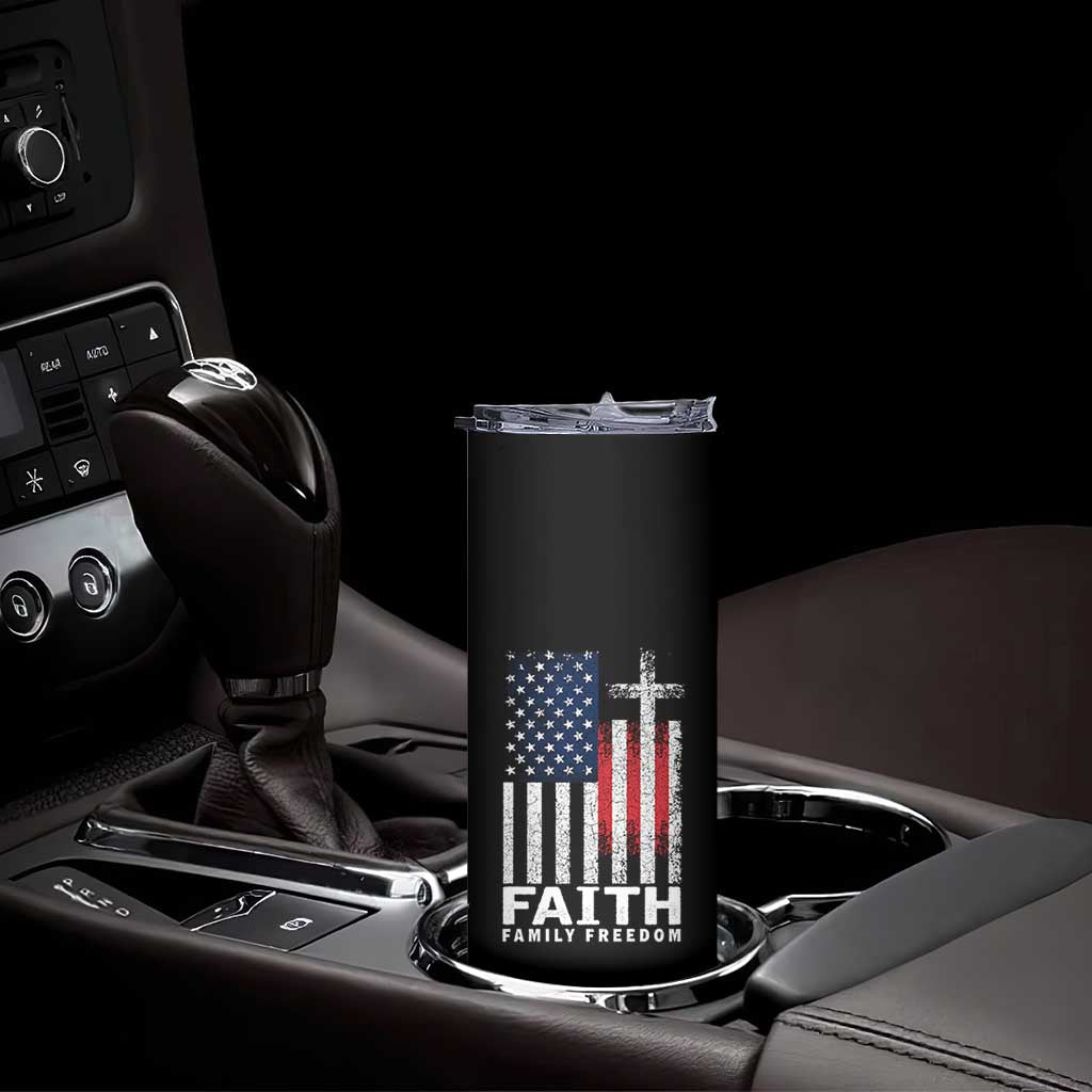 Faith Family Freedom Skinny Tumbler Charlie Kirk Patriotic Christian Vintage USA Flag - Wonder Print Shop