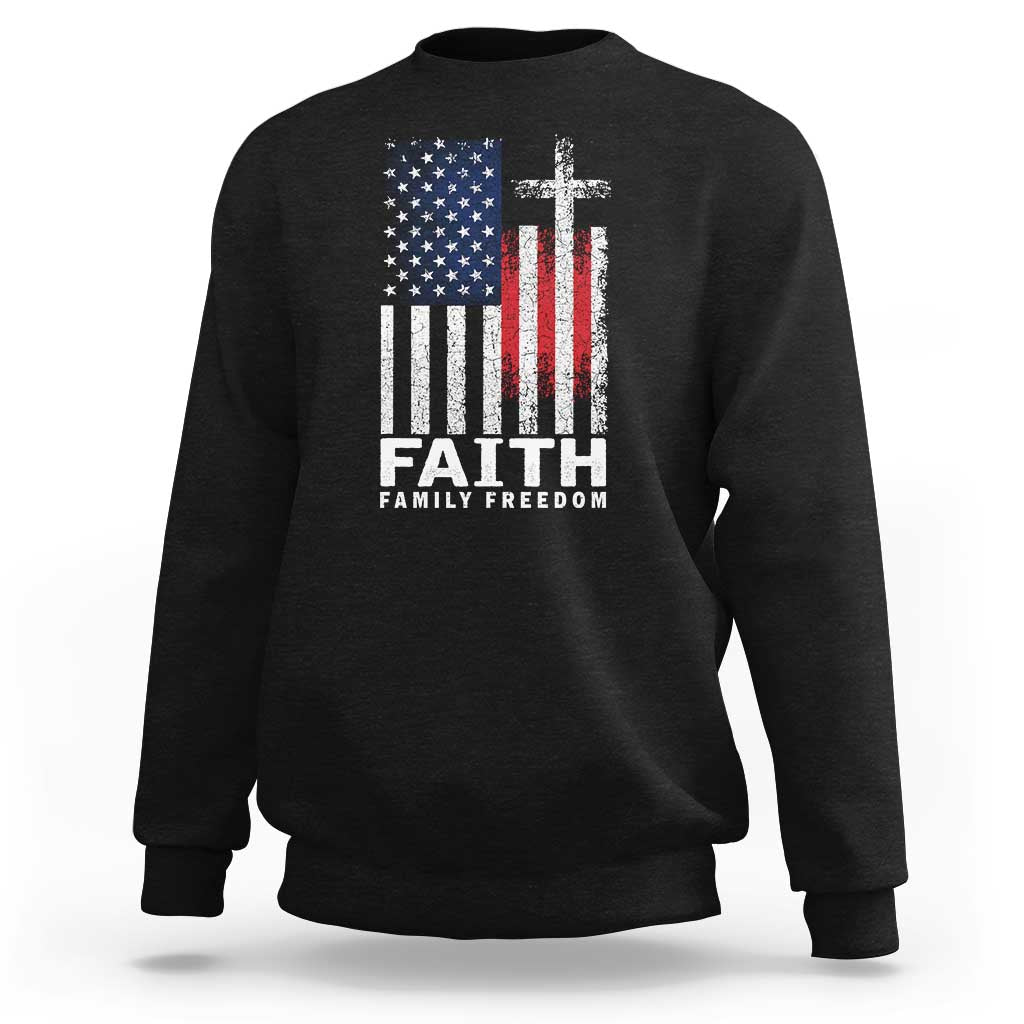 Faith Family Freedom Sweatshirt Charlie Kirk Patriotic Christian Vintage USA Flag - Wonder Print Shop