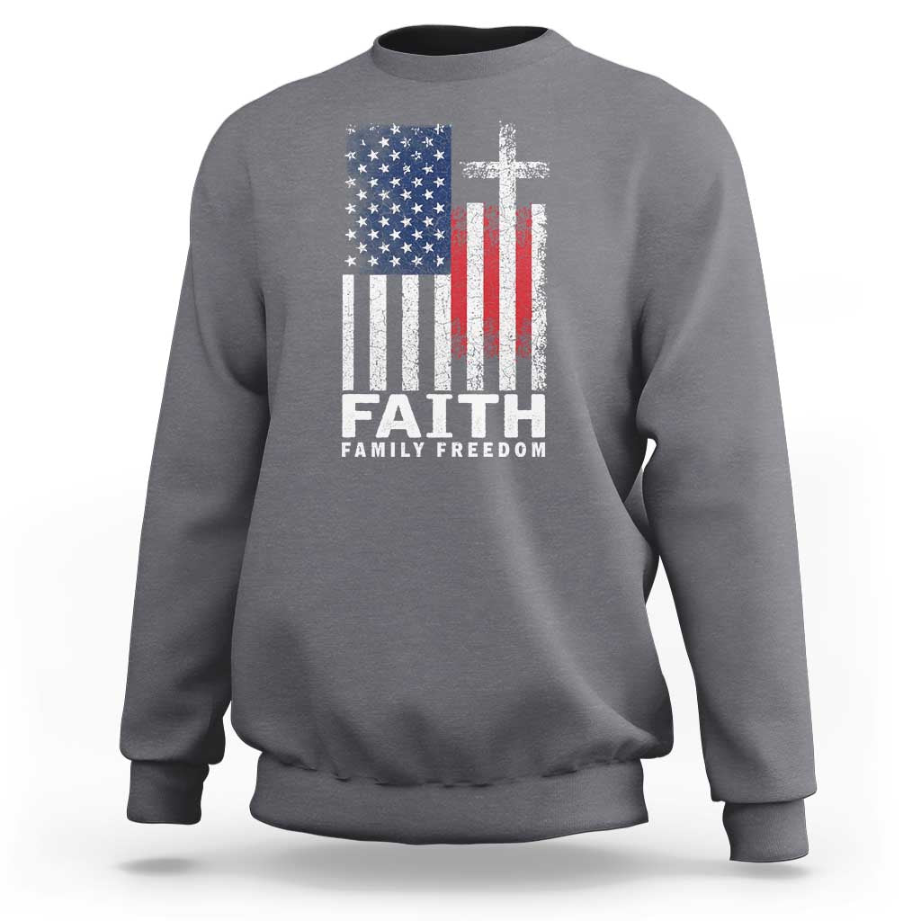 Faith Family Freedom Sweatshirt Charlie Kirk Patriotic Christian Vintage USA Flag - Wonder Print Shop