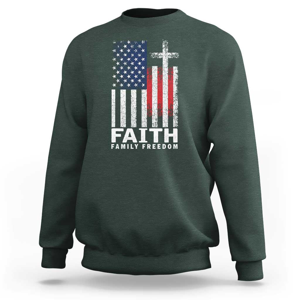 Faith Family Freedom Sweatshirt Charlie Kirk Patriotic Christian Vintage USA Flag - Wonder Print Shop