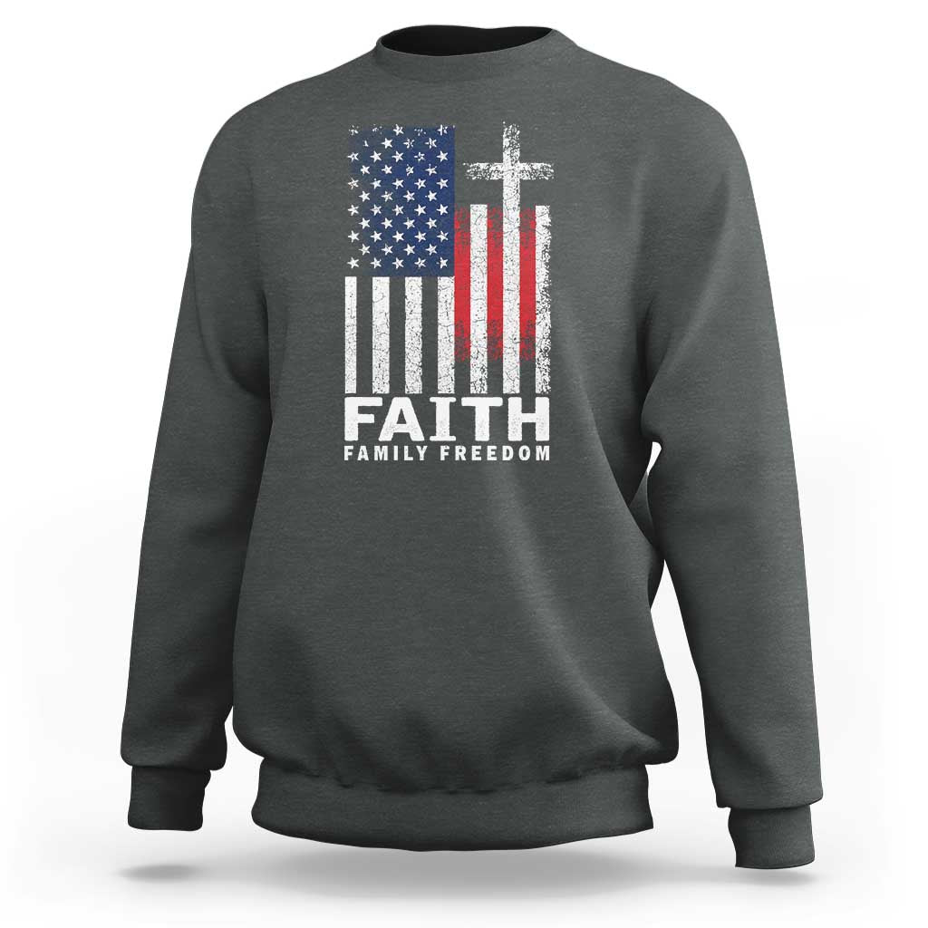 Faith Family Freedom Sweatshirt Charlie Kirk Patriotic Christian Vintage USA Flag - Wonder Print Shop